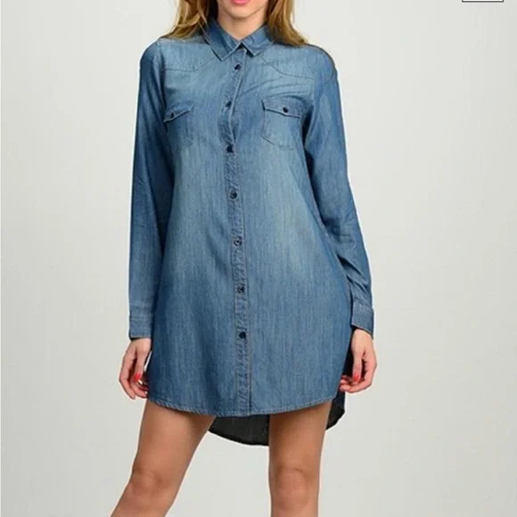 leshop | Dresses | Nwt Leshop Size Small Womens Chambray Denim Button Down  Midi Shirt Dress | Poshmark